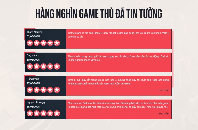 RitoEZG được hàng nghìn game thủ Valorant tin tưởng thực hiện giao dịch