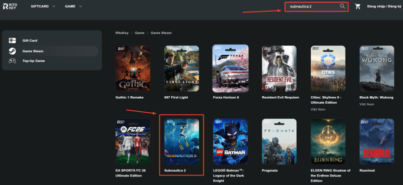 Tìm kiếm sản phẩm Subnautica 2 trên website Ritokey